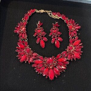 Stunning Red Statement Necklace and Earring Set